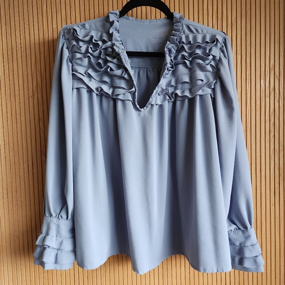Storets Ruffle Blue Blouse - Picture 3 of 8